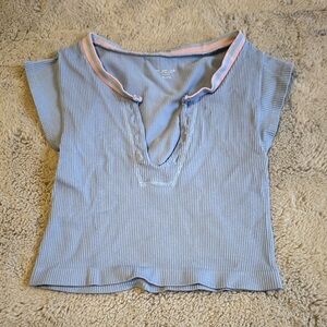Urban Outfitters Light Blue Ribbed Tee with Pink Trim